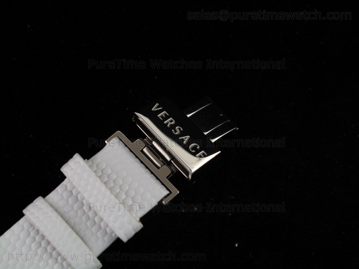 Destiny SS Diamond Bezel White Dial on White Leather Strap