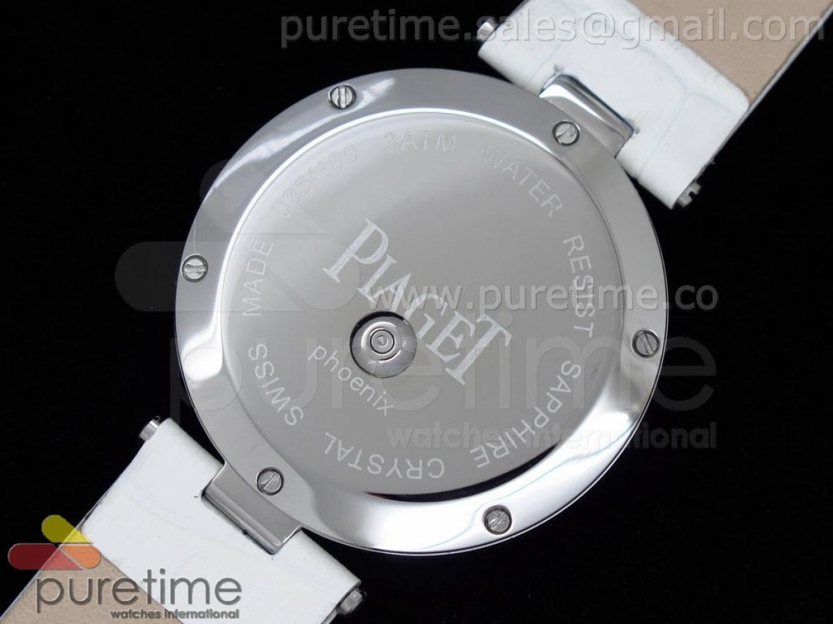 Limelight Silver Phoenix SS White Dial Diamond Bezel on White Leather Strap Swiss Quartz