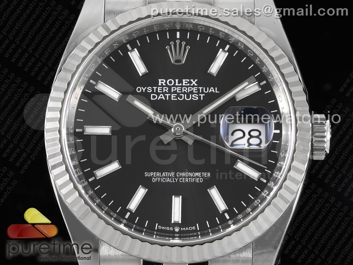 DateJust 36 126234 Clean 904L Steel Black Stick Dial on Jubilee Bracelet VR3235
