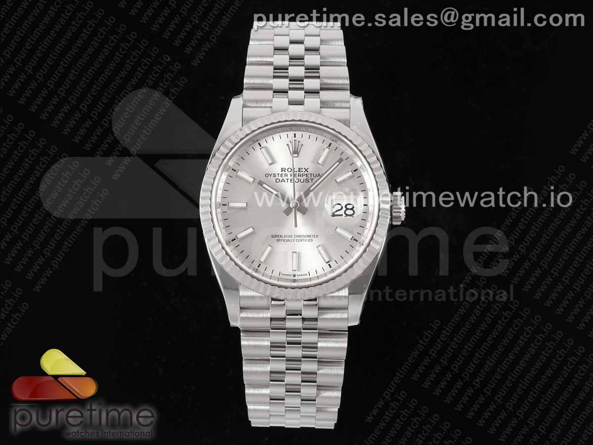 DateJust 36 126234 Clean 904L Steel Silver Stick Dial on Jubilee Bracelet VR3235