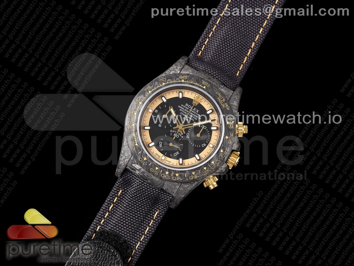 Daytona DIW Carbon Case and Bezel DIWF Edition Black/Gold Dial on Black Nylon Strap A7750