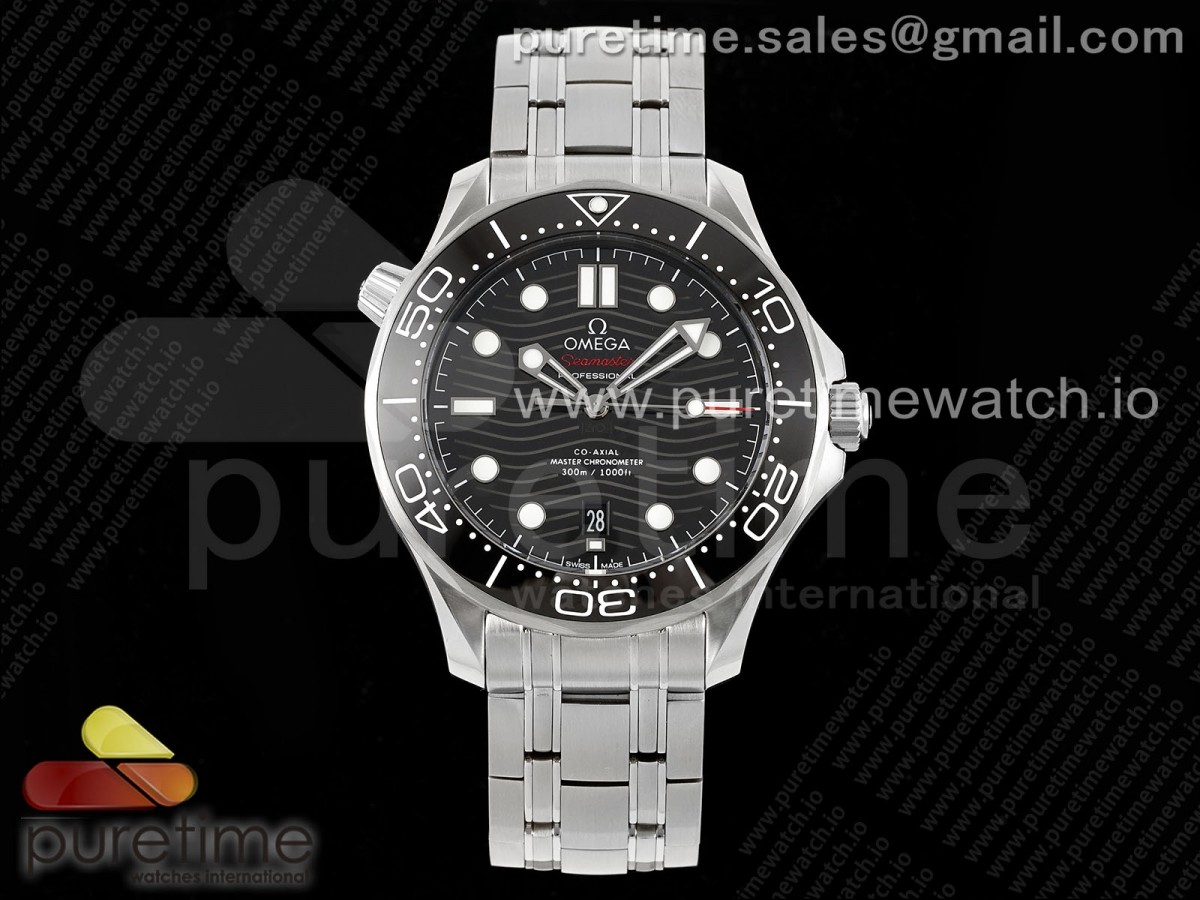 Seamaster Diver 300M SS Black Ceramic Bezel JVSF Black Dial on SS Bracelet A2824