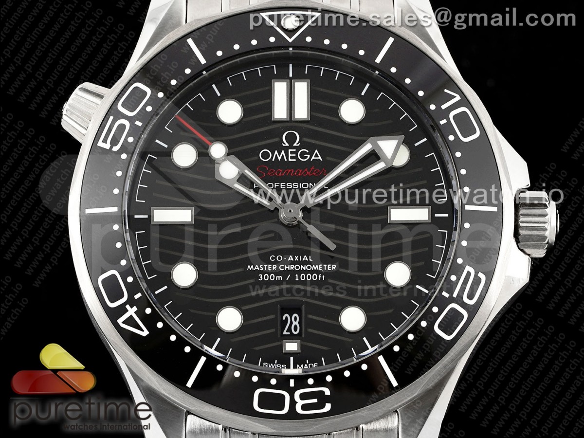 Seamaster Diver 300M SS Black Ceramic Bezel JVSF Black Dial on SS Bracelet A2824