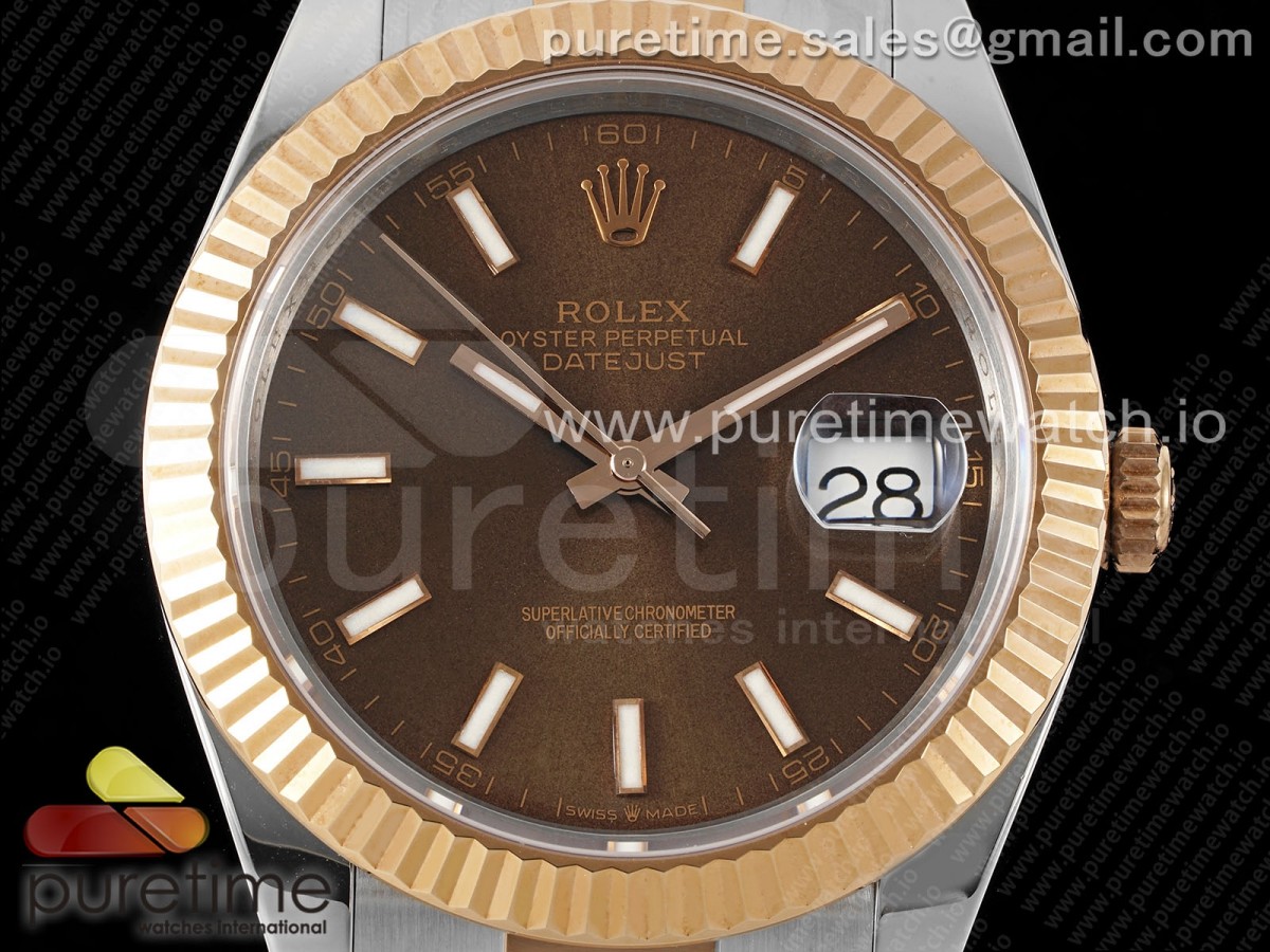DateJust 41 126331 Fluted Bezel KING 904L Steel Brown Stick Dial on Oyster Bracelet VR3235