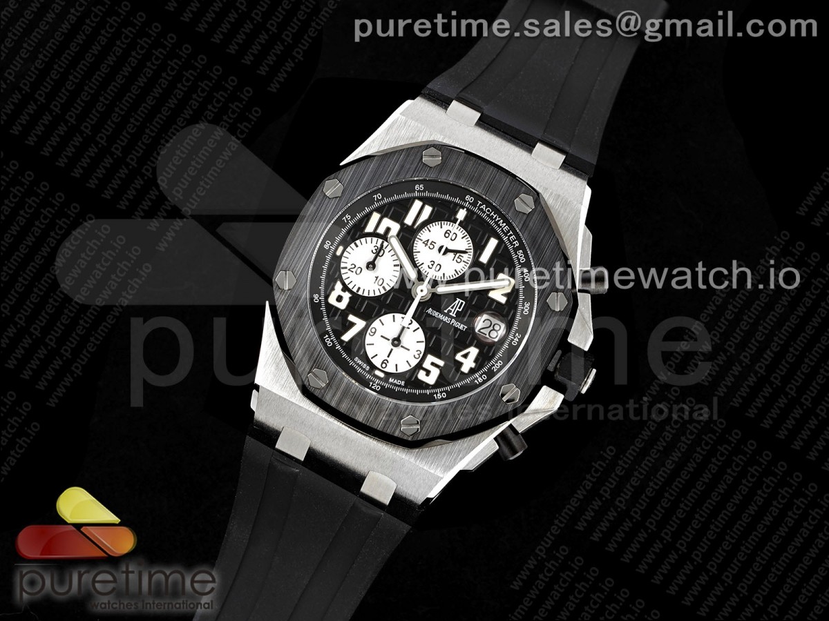 Royal Oak Offshore 42mm SS APF Black Dial White Markers Ceramic Bezel on Black Rubber Strap A7750