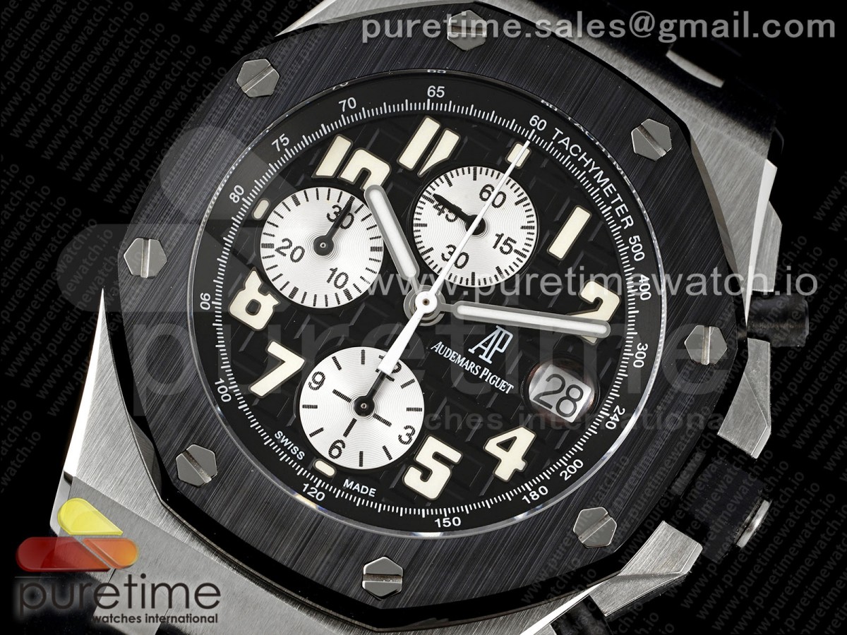 Royal Oak Offshore 42mm SS APF Black Dial White Markers Ceramic Bezel on Black Rubber Strap A7750