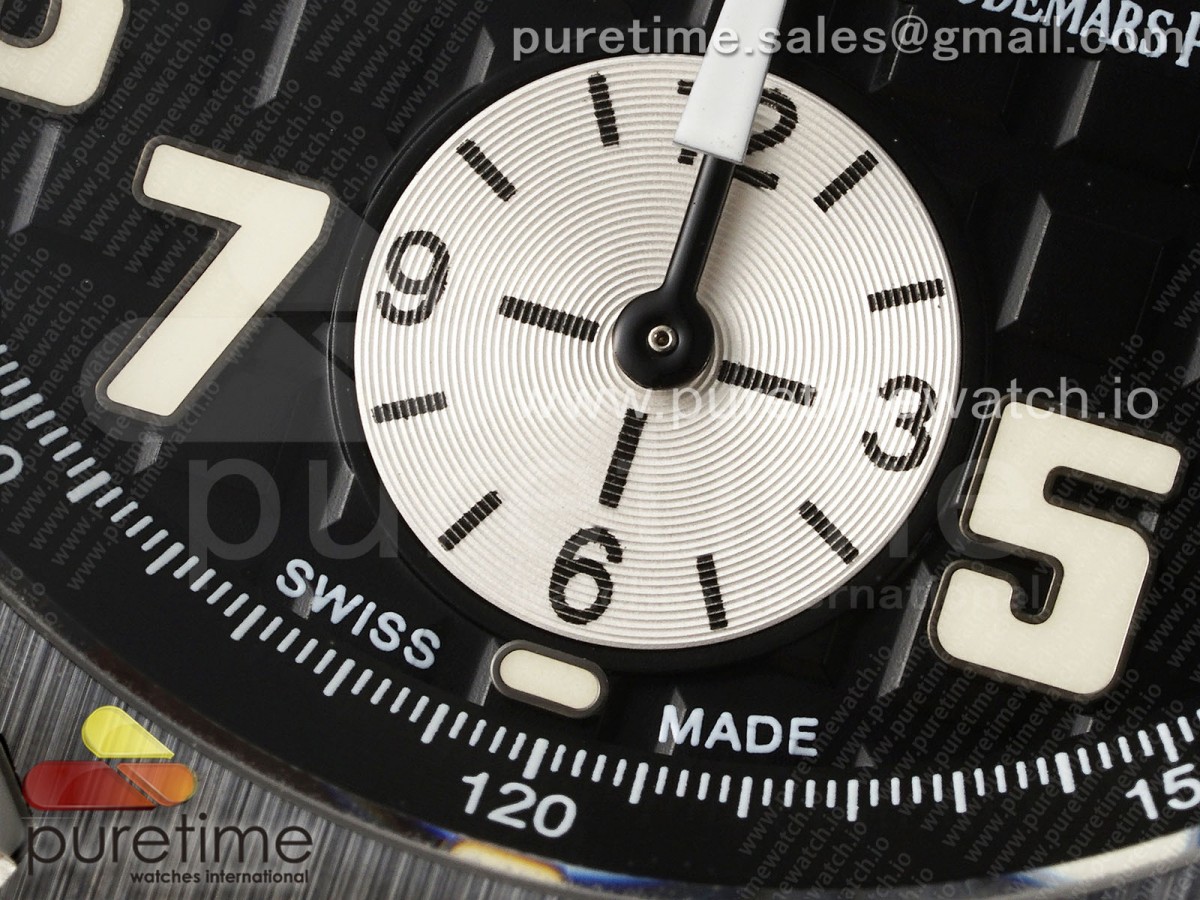 Royal Oak Offshore 42mm SS APF Black Dial White Markers Ceramic Bezel on Black Rubber Strap A7750