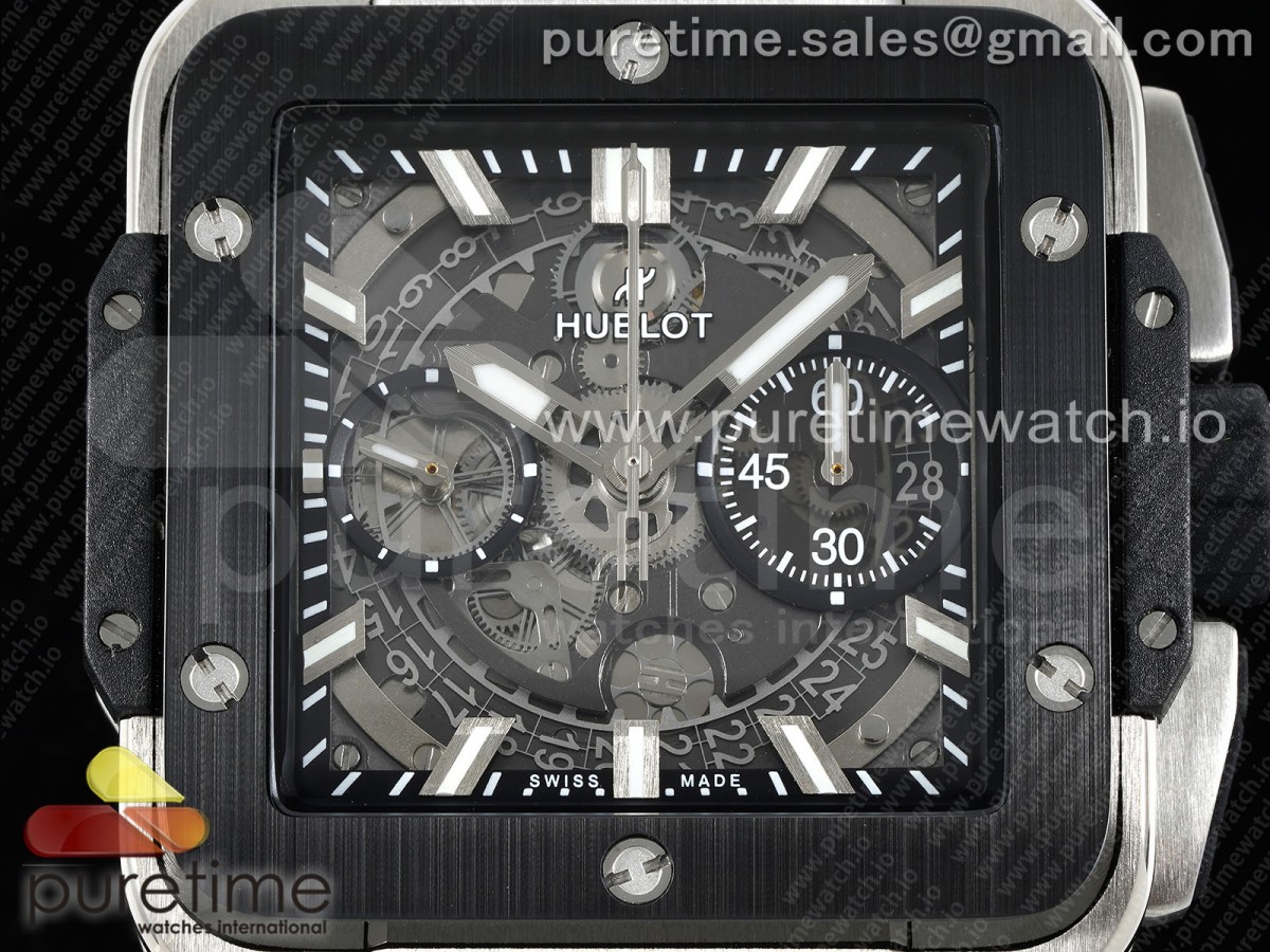 Square Bang Unico 42mm Titanium BBF Skeleton Dial Ceramic Bezel on Black Rubber Strap A1280