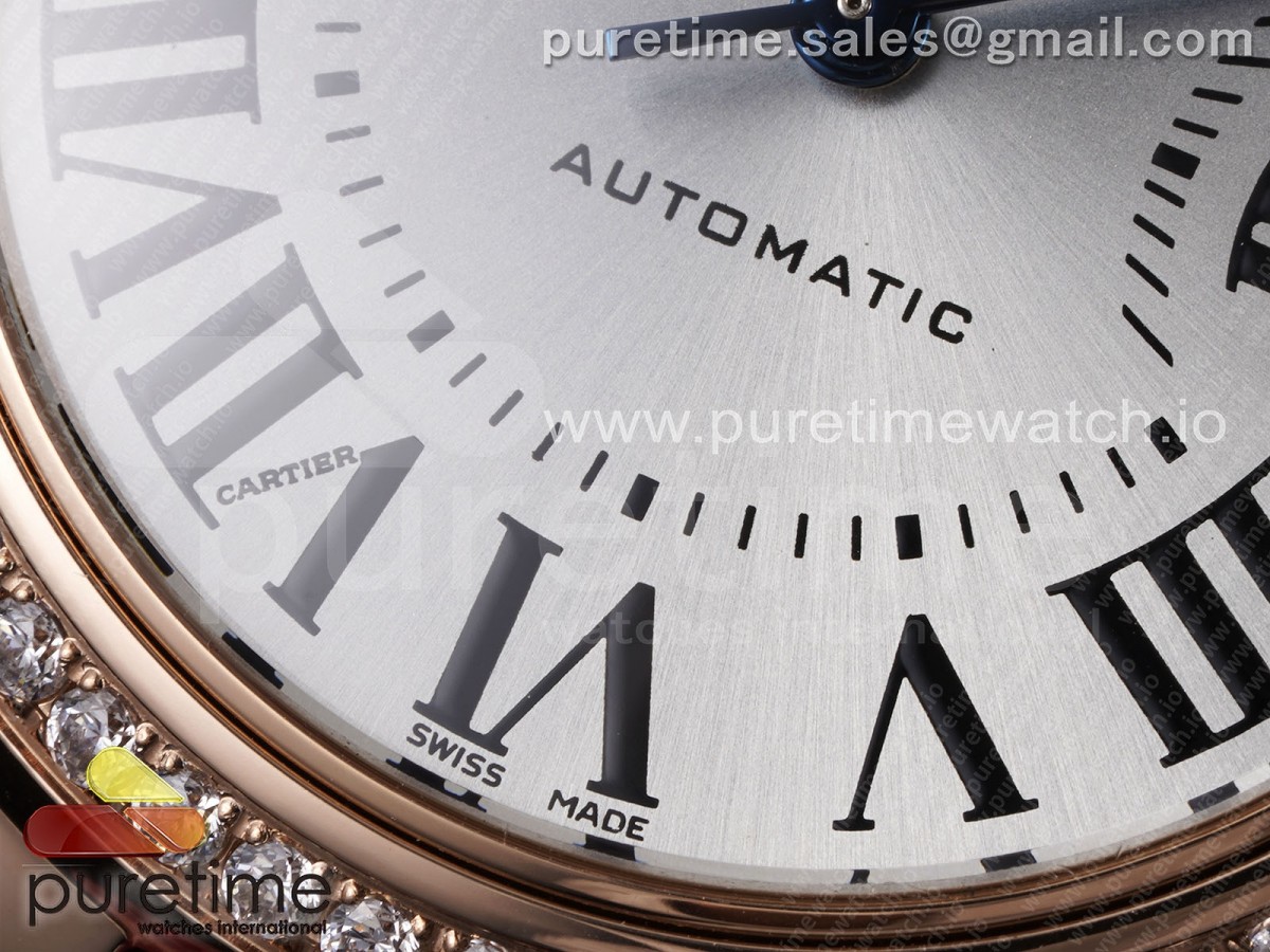 Ballon Bleu 33mm RG AF Silver Dial Diamonds Bezel on Red Leather Strap SEIKO NH05A