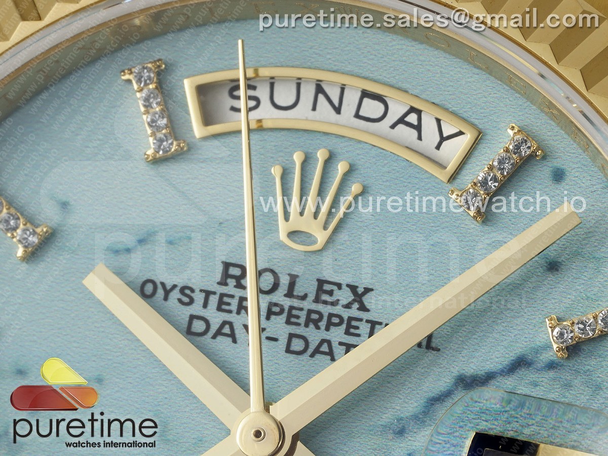 Day Date 36 YG TWSF Blue Roman Diamonds Dial on YG Bracelet A2836