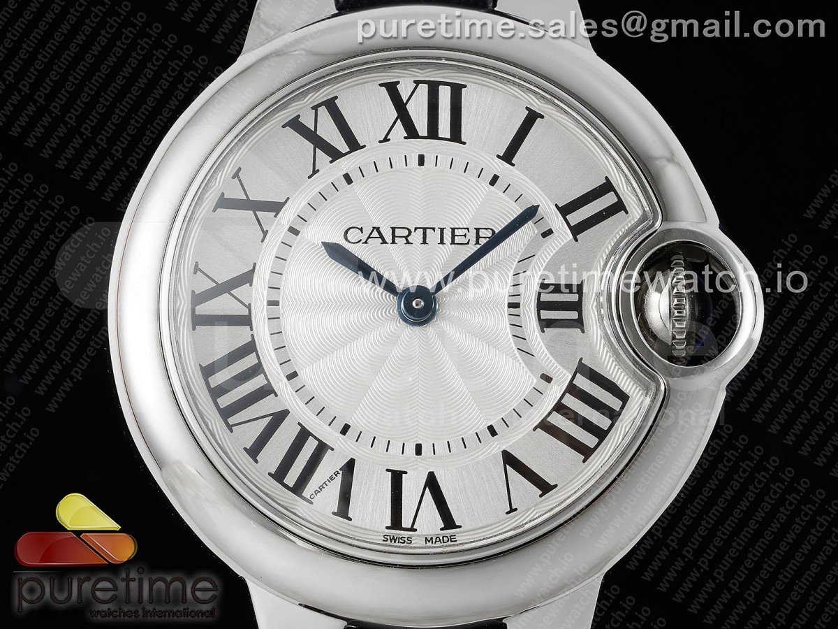 Ballon Bleu 33mm SS AF White Textured Dial on Black Leather Strap Ronda Quartz