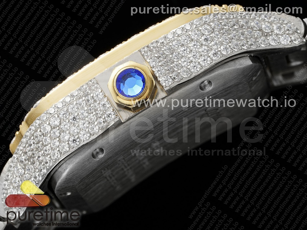 Santos 40mm Full Diamonds SS/YG TWF Red Roman Dial on Bracelet MIYOTA 9015