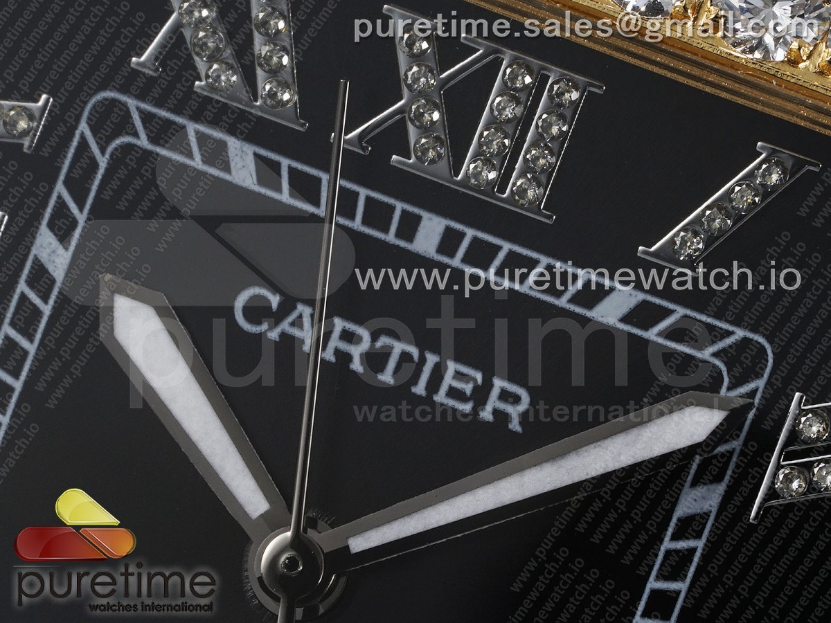 Santos 40mm Full Diamonds SS/YG TWF Black Roman Dial on Bracelet MIYOTA 9015