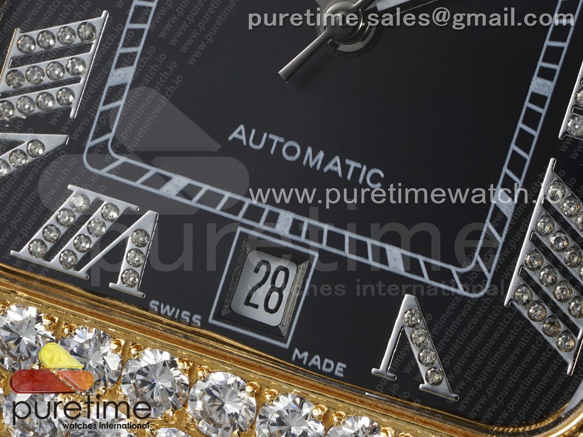 Santos 40mm Full Diamonds SS/YG TWF Black Roman Dial on Bracelet MIYOTA 9015