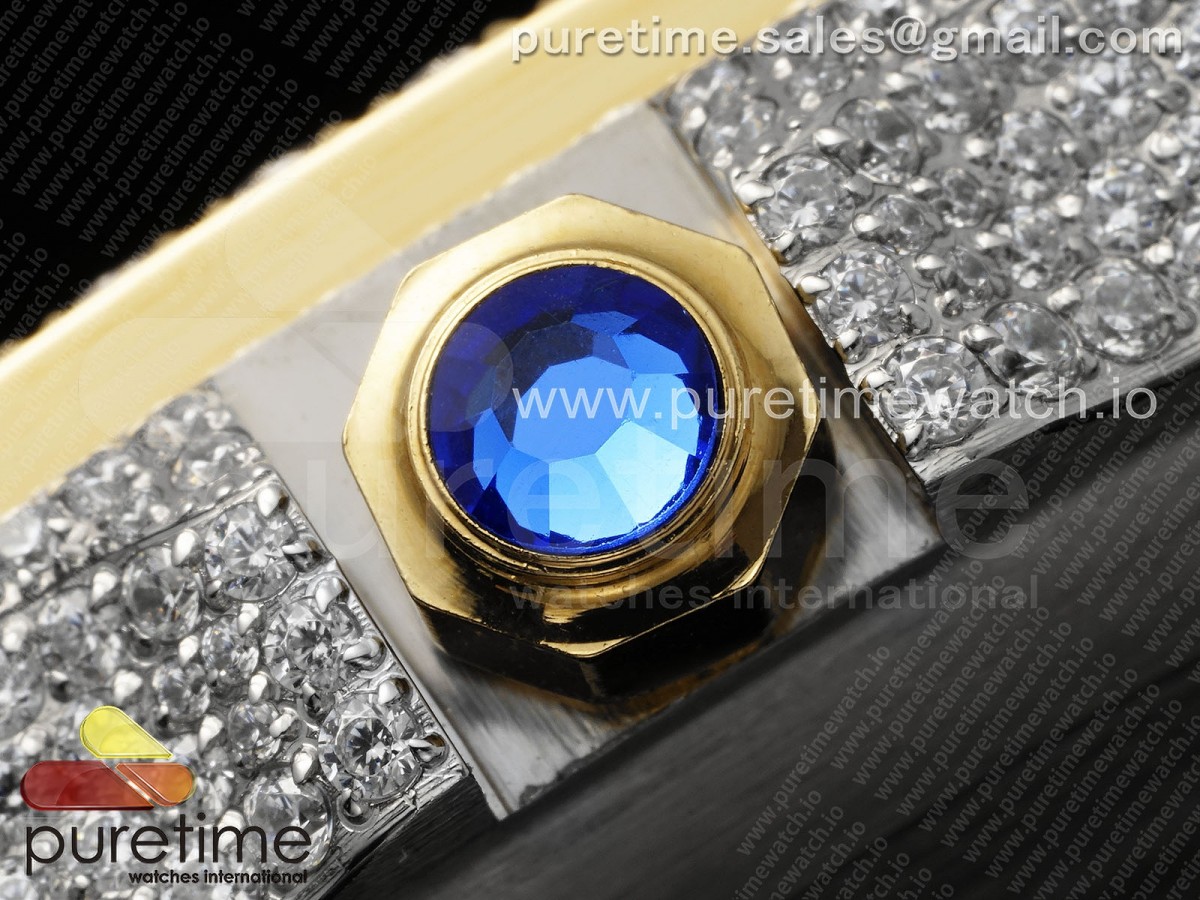 Santos 40mm Full Diamonds SS/YG TWF Black Roman Dial on Bracelet MIYOTA 9015