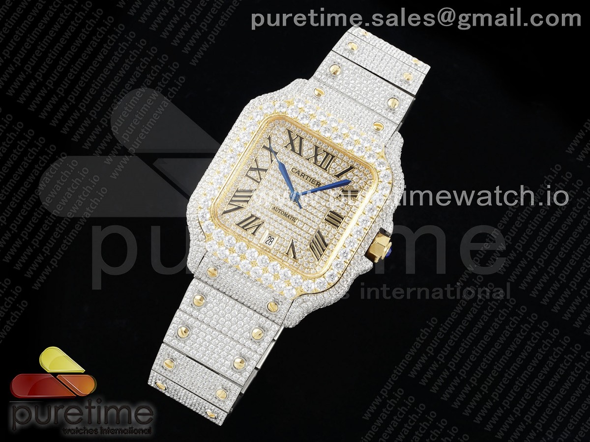 Santos 40mm Full Diamonds SS/YG TWF Diamonds YG Roman Dial on Bracelet MIYOTA 9015