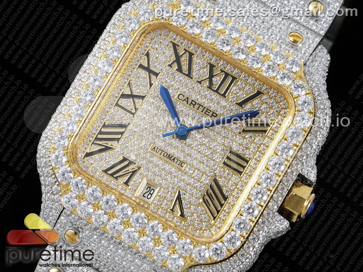 Santos 40mm Full Diamonds SS/YG TWF Diamonds YG Roman Dial on Bracelet MIYOTA 9015