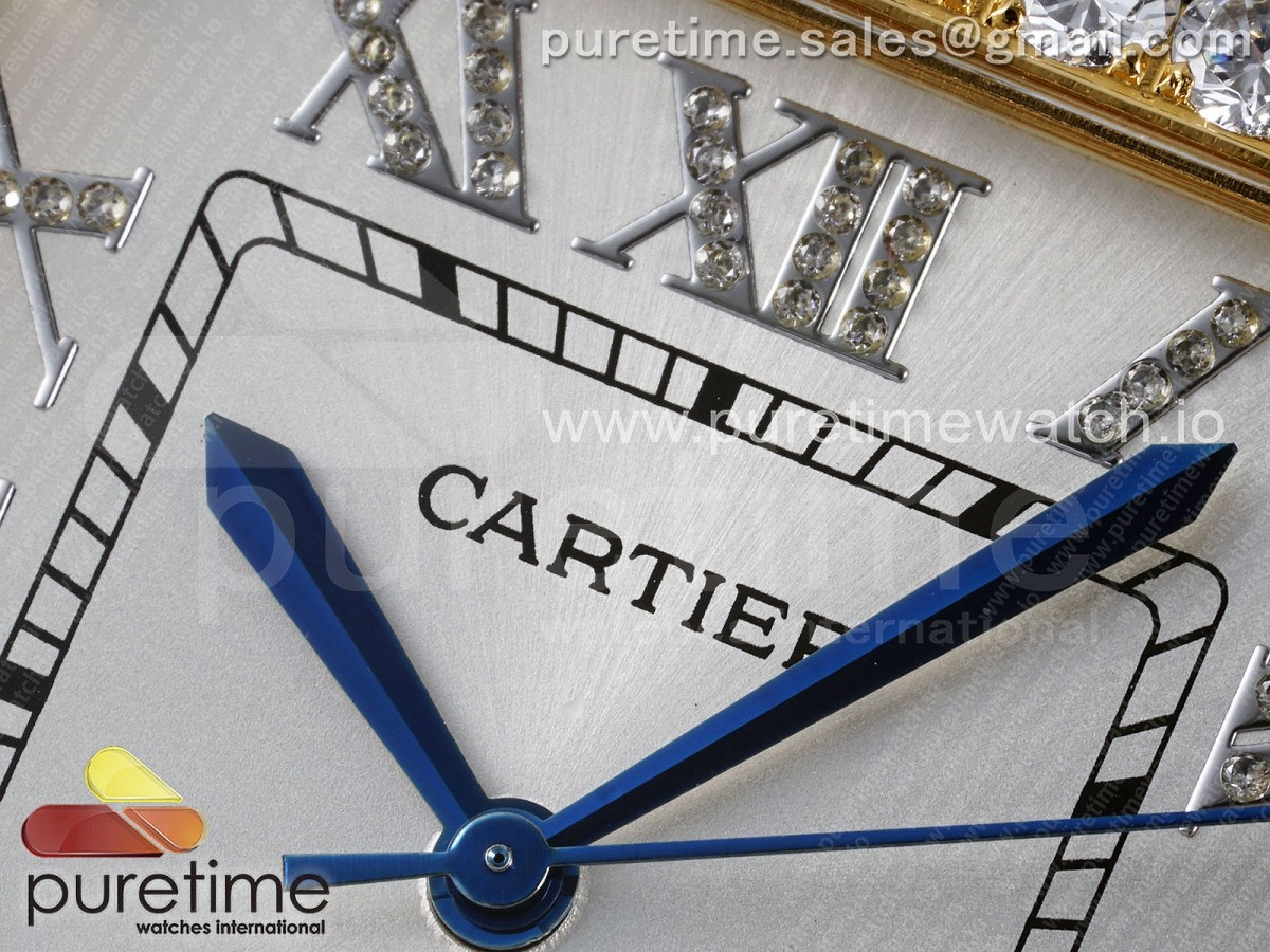 Santos 40mm Full Diamonds SS/YG TWF Silver Roman Dial on Bracelet MIYOTA 9015