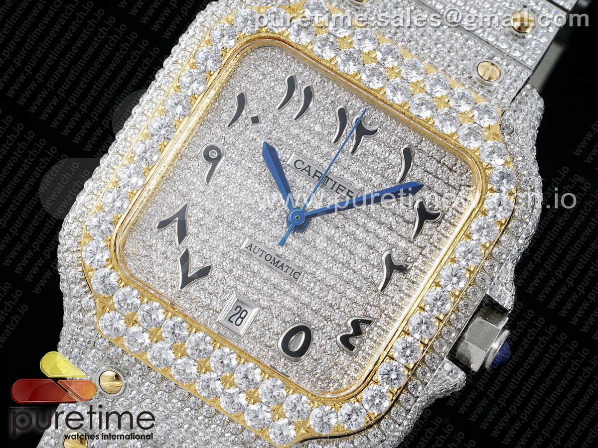 Santos 40mm Full Diamonds SS/YG TWF Diamonds SS Arabic Dial on Bracelet MIYOTA 9015