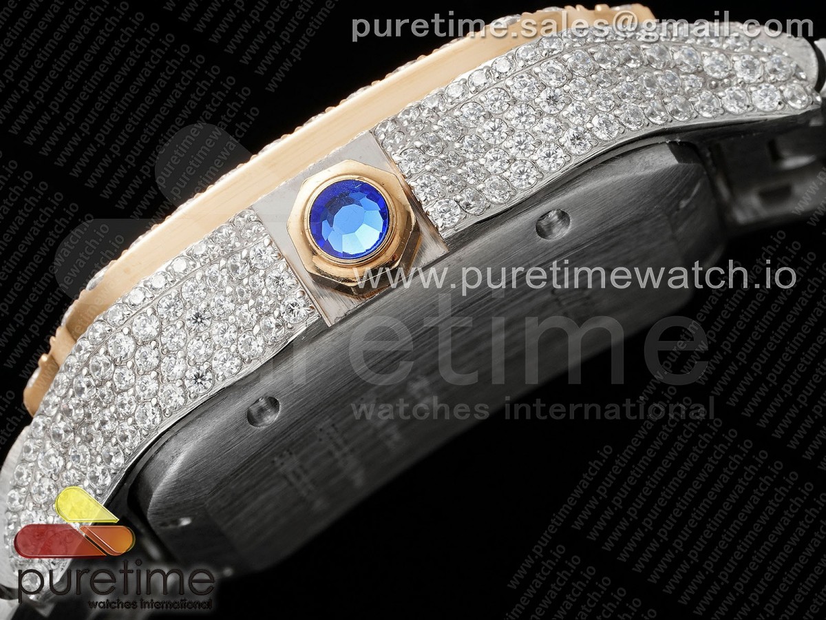 Santos 40mm Full Diamonds SS/RG TWF Silver Roman Dial on Bracelet MIYOTA 9015
