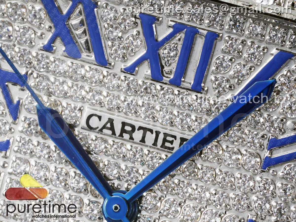 Santos 40mm Full Diamonds SS TWF Diamonds Blue Roman Dial on Bracelet MIYOTA 8215