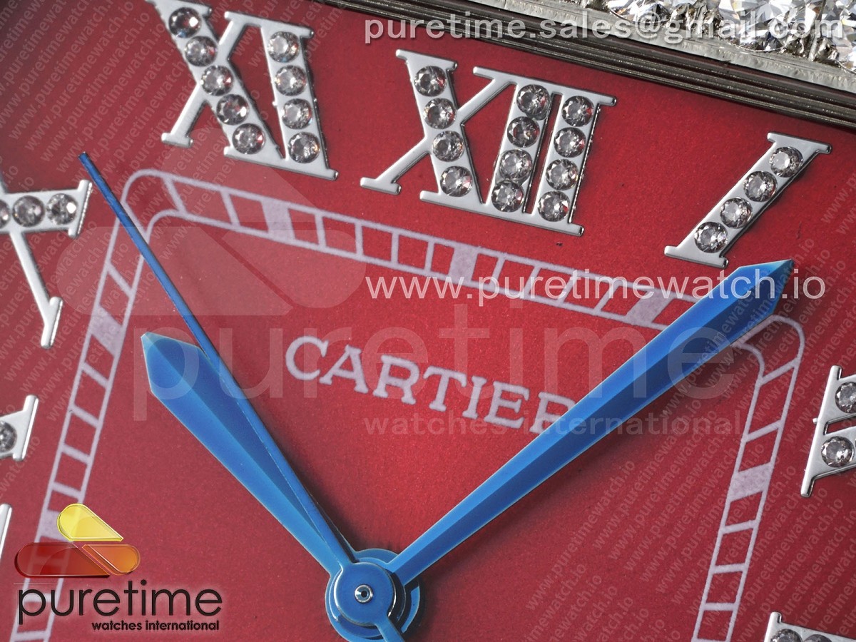 Santos 40mm Full Diamonds SS TWF Red Roman Dial on Bracelet MIYOTA 8215