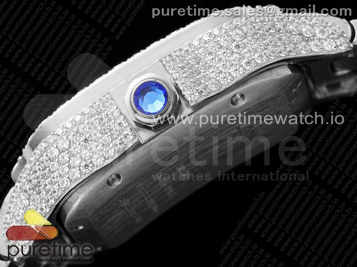 Santos 40mm Full Diamonds SS TWF Red Roman Dial on Bracelet MIYOTA 8215