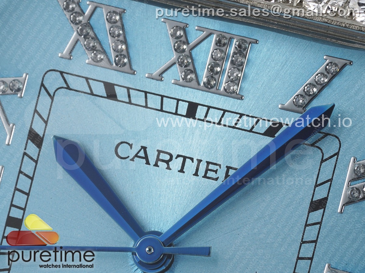 Santos 40mm Full Diamonds SS TWF Blue Roman Dial on Bracelet MIYOTA 8215