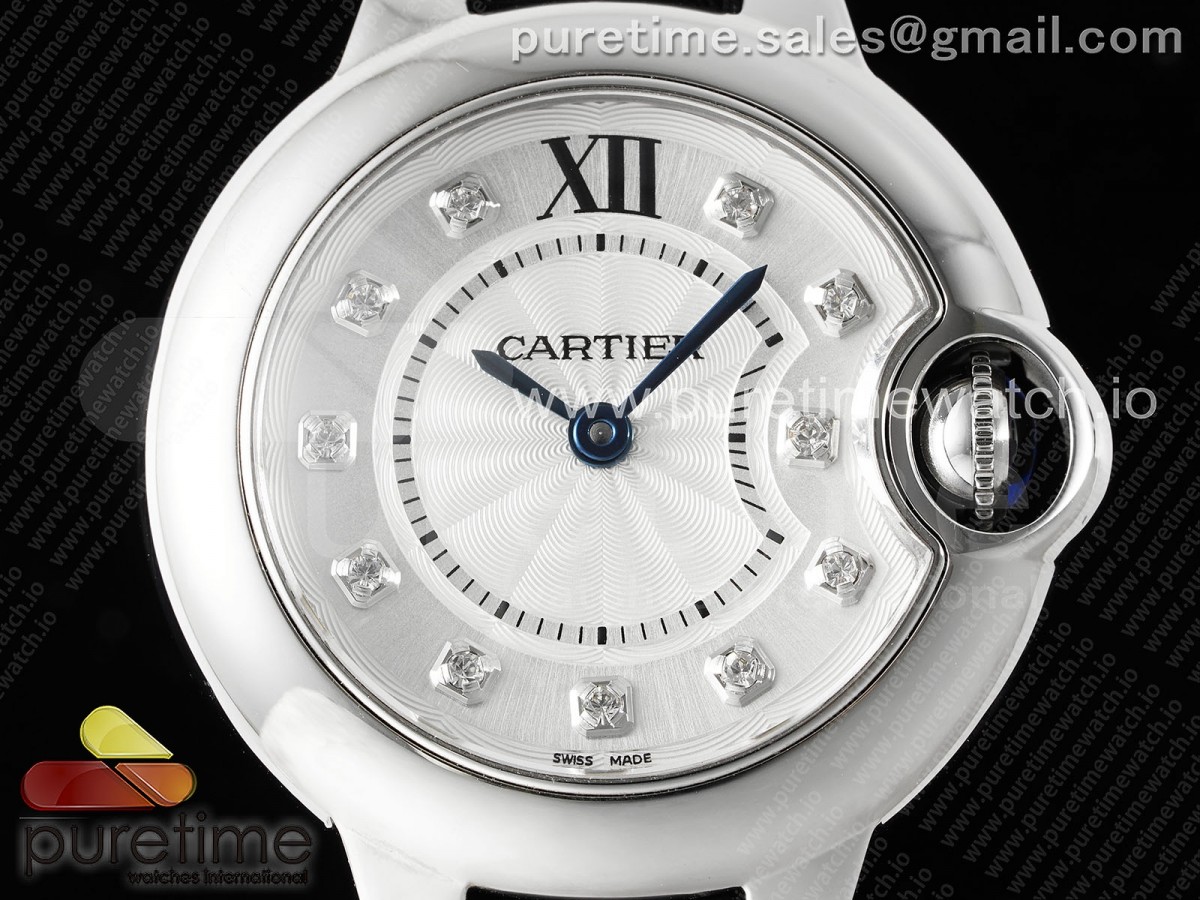 Ballon Bleu Ladies 28mm SS AF White Diamonds Dial on Black Leather Strap Ronda Quartz