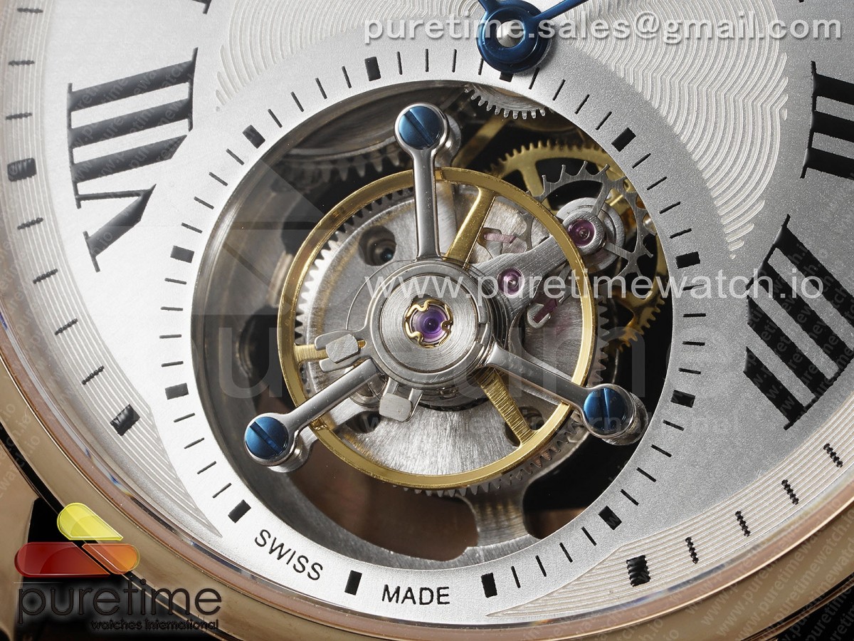 Rotonde de Cartier Flying Tourbillon RG RMS Silver Dial on Brown Leather Strap