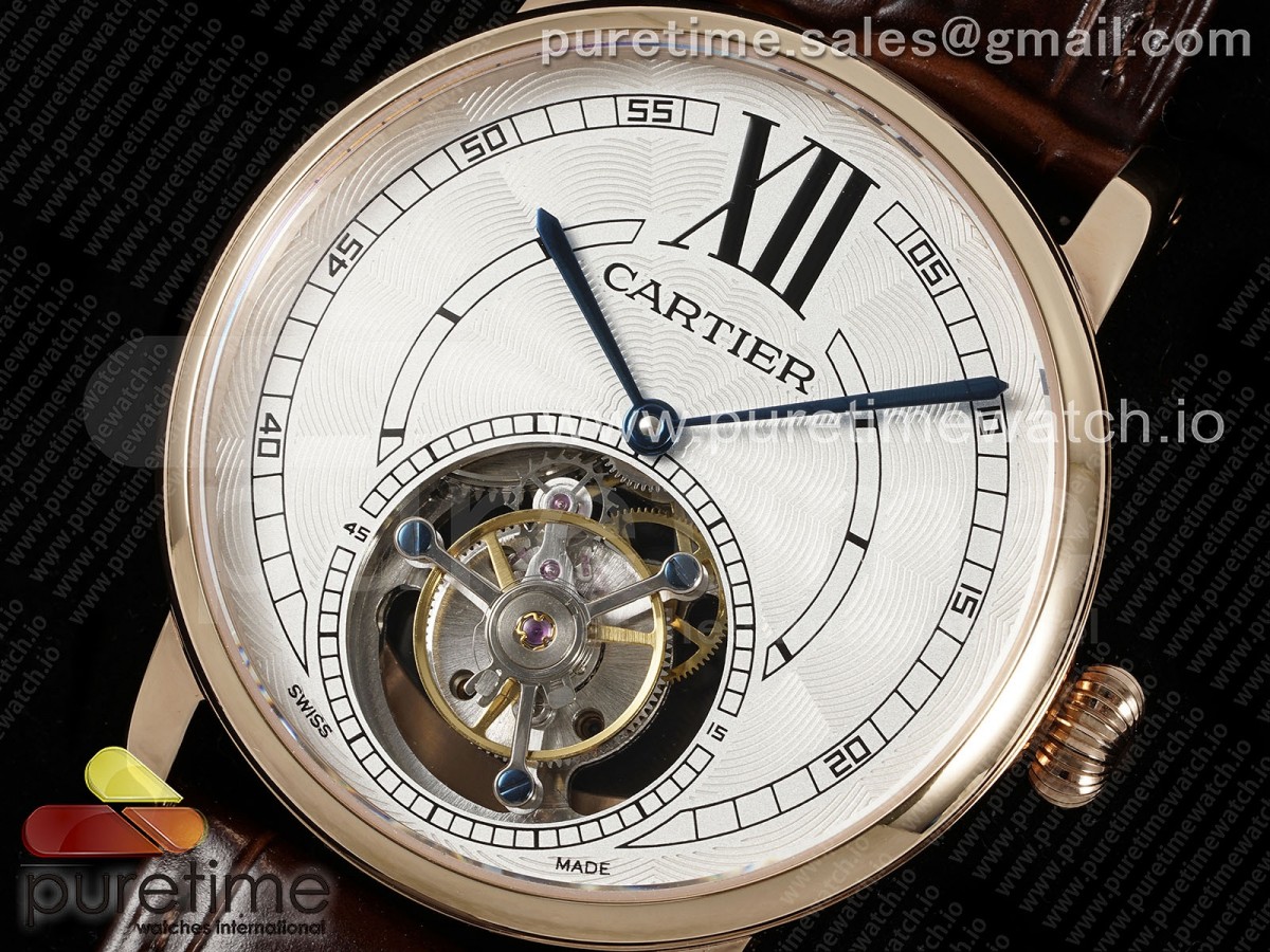Rotonde de Cartier Flying Tourbillon RG RMS White Numeral Dial on Brown Leather Strap