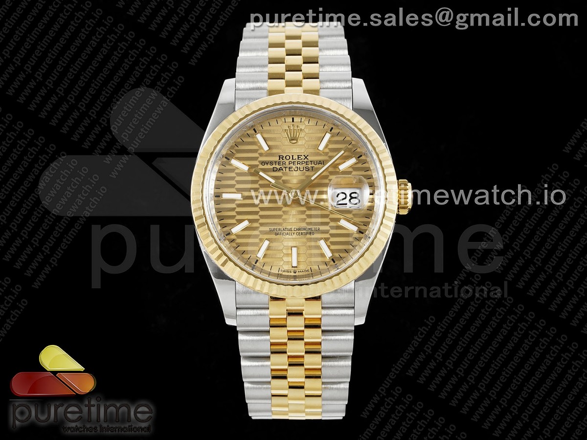 DateJust 36 126233 Clean 904L Steel YG Textured Stick Dial on SS/YG Jubilee Bracelet VR3235