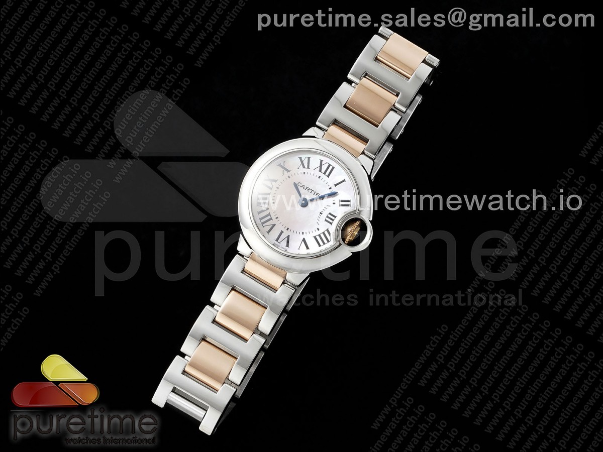 Ballon Bleu 28mm AF White MOP Dial on SS/RG Bracelet Ronda Quartz