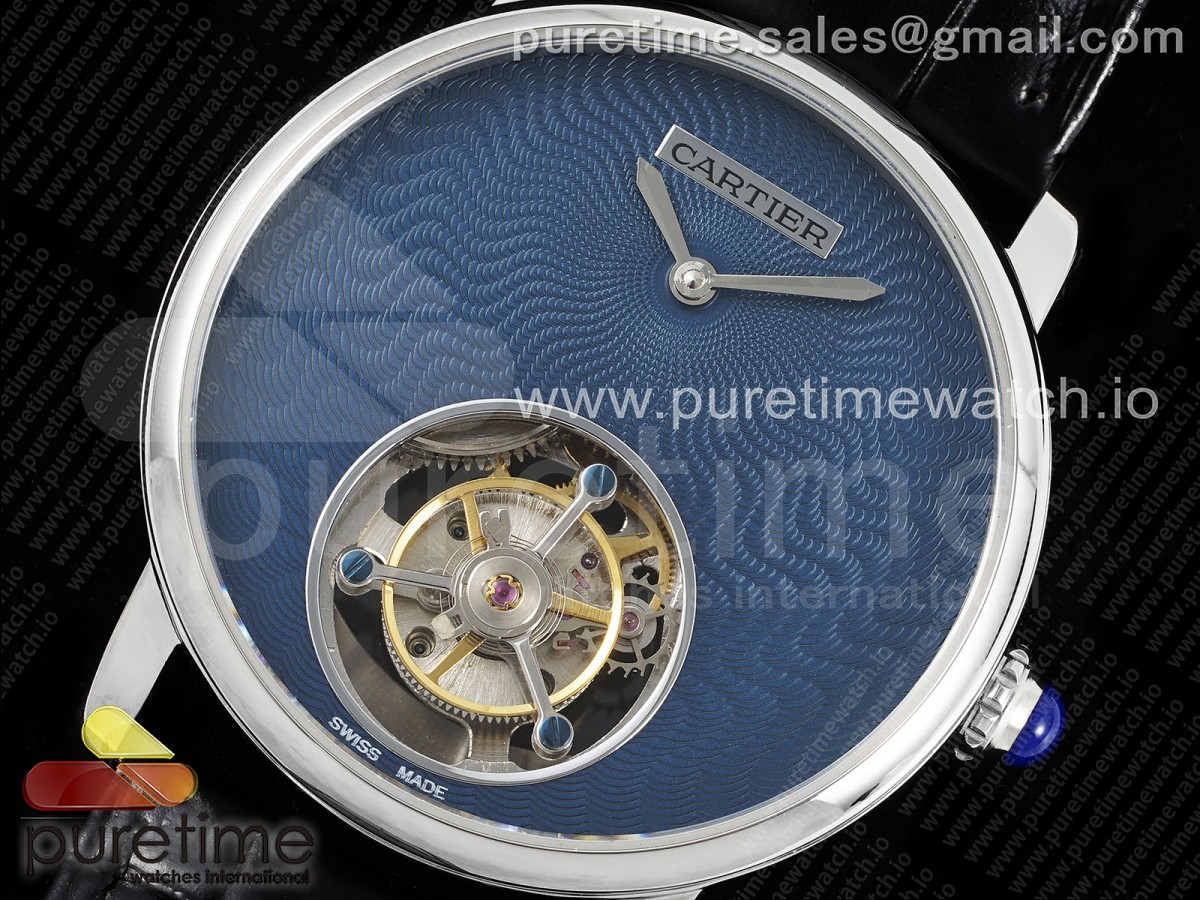 Rotonde Tourbillon SS RMSF Blue Textured Dial on Black Leather Strap