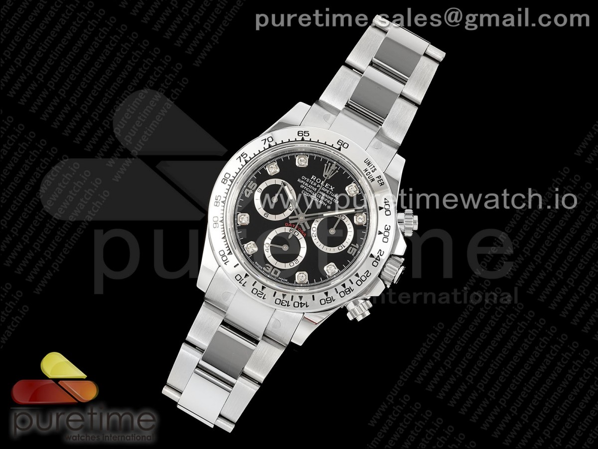 Daytona 116509 KING Black Diamonds Dial on SS Bracelet SH4130
