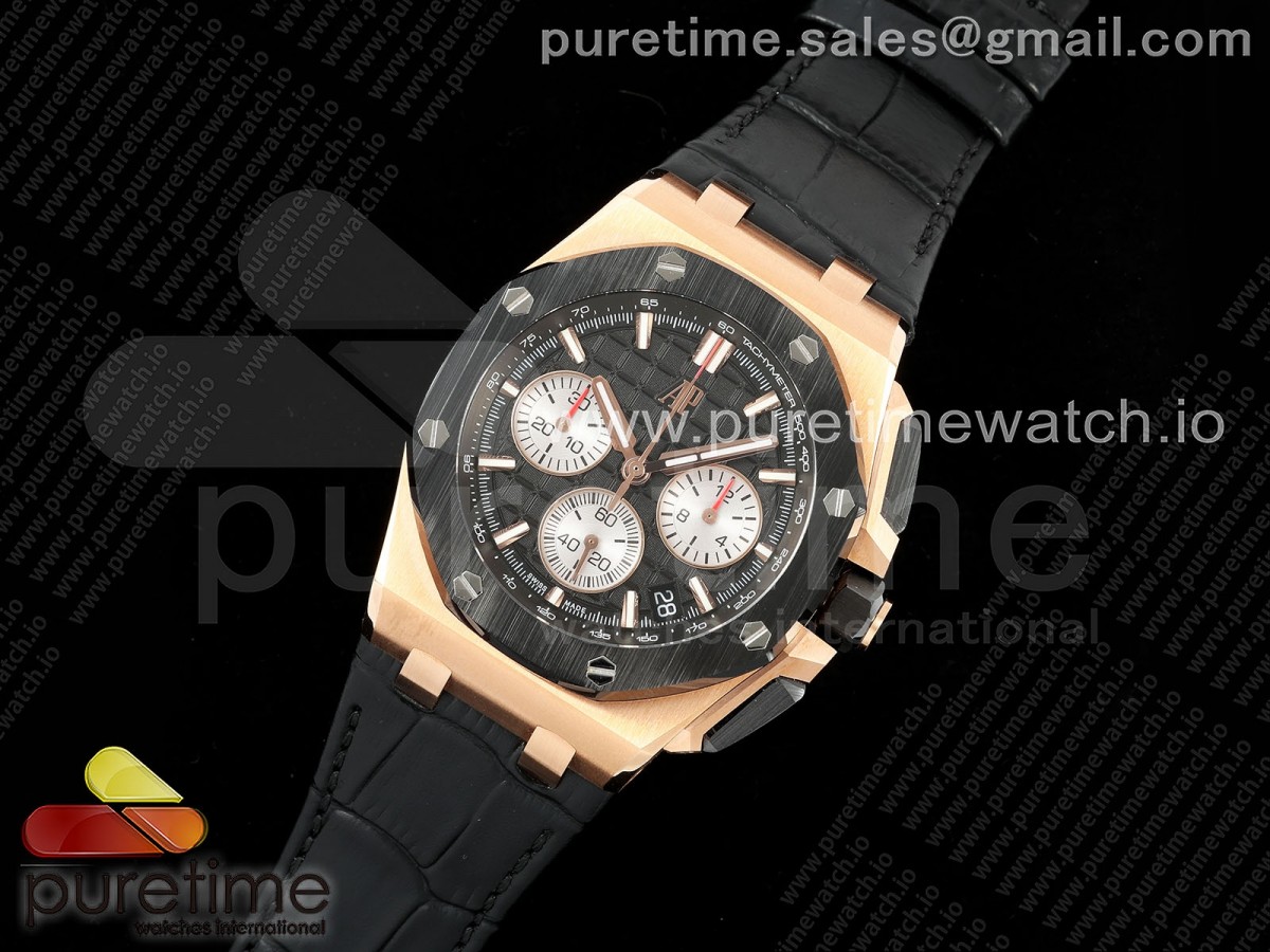 Royal Oak Offshore 43mm 26420ro RG APPF Black Dial on Black Leather Strap A4401