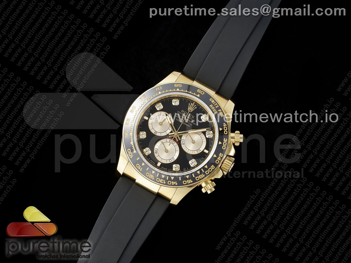 Daytona 126518 QF Black/YG Diamonds Dial on Oysterflex Strap SH4131 V6 (Weighted)