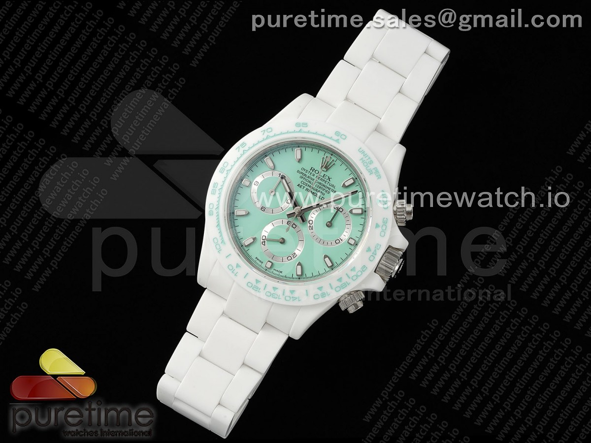 Daytona AET White Solid Ceramic Case and Bracelet Avocado Green Dial N6F DD4801