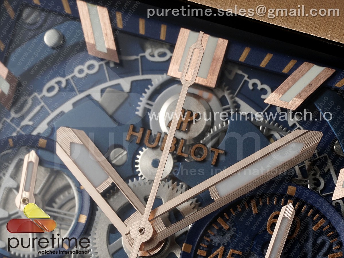 Square Bang Unico 42mm RG BBF Blue Skeleton Dial on Blue Rubber Strap A1280