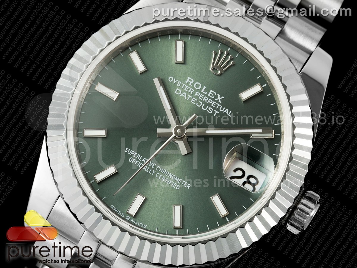 DateJust 31 278274 SS GMF 904L Steel Green Stick Dial on Jubilee Bracelet A2824