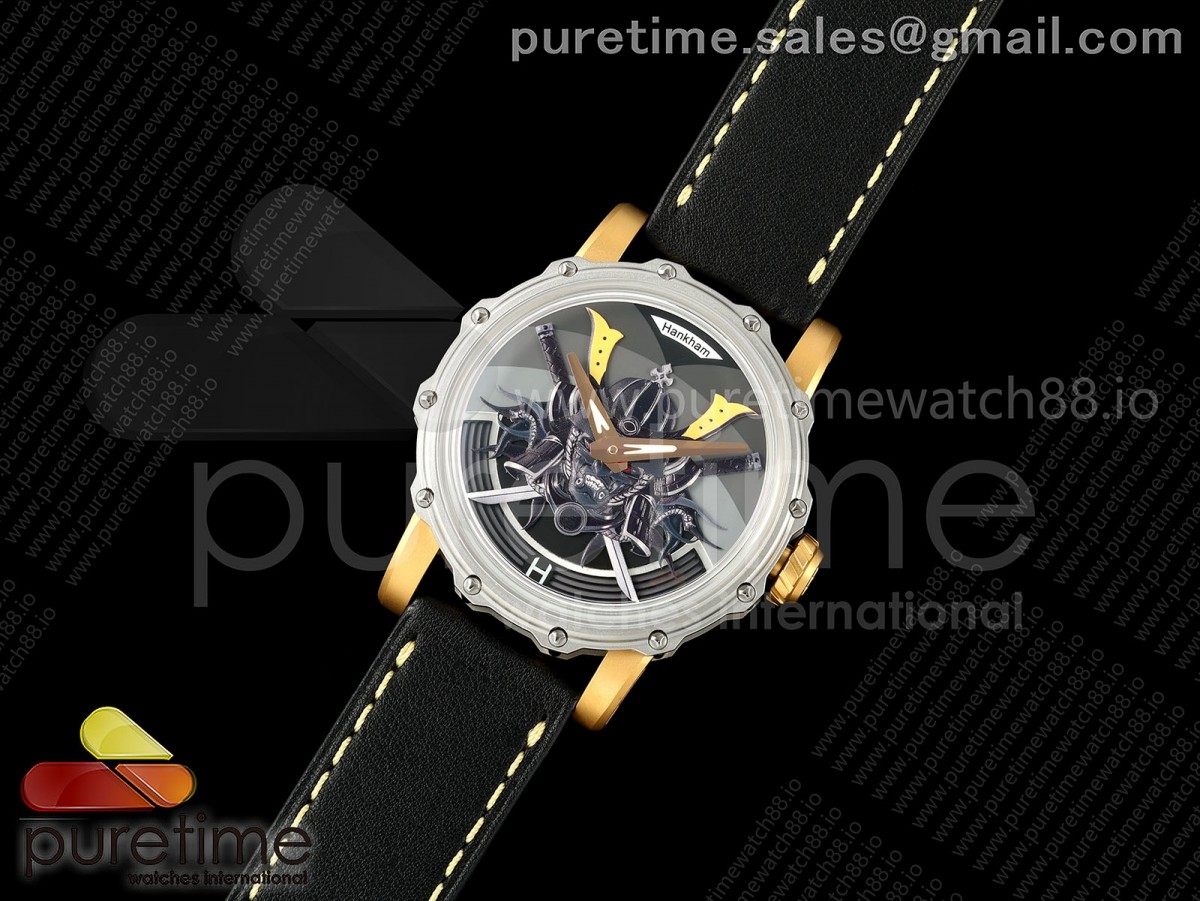 Hankham Two Tone Samurai Dial on Black Leather Strap MIYOTA 8215