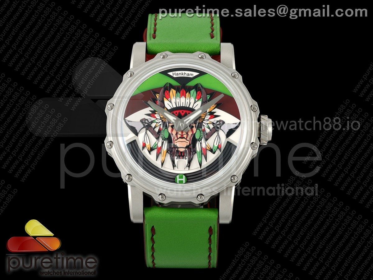 Hankham SS Indians Dial on Green Leather Strap MIYOTA 8215