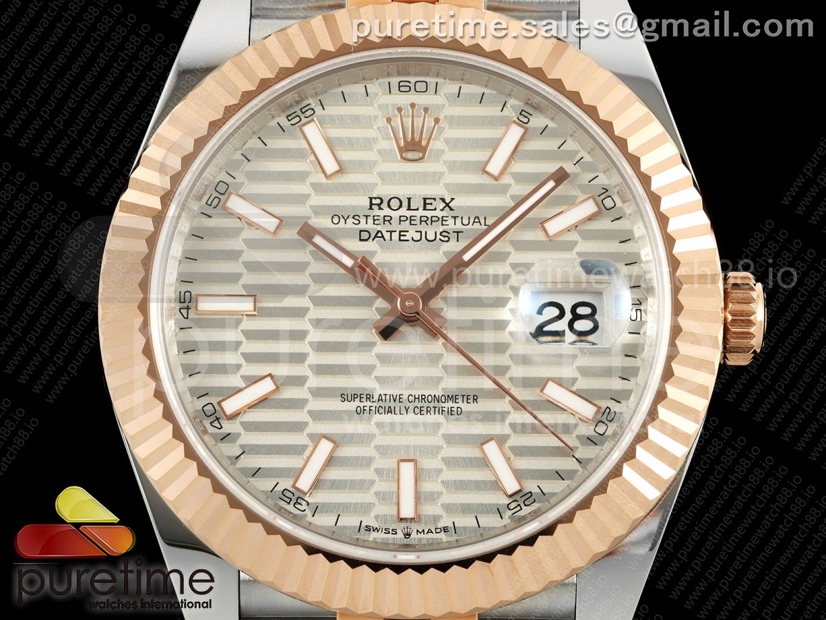 DateJust 41 126331 EWEF Silver Textured Dial on SS/RG Jubilee Bracelet A3235