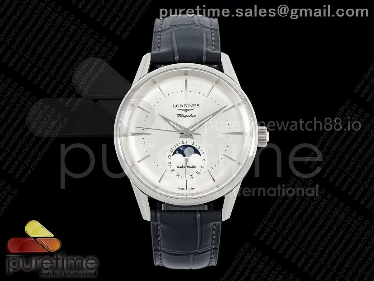 Flagship Heritage Moonphase SS APSF Silver/SS Dial on Black Leather Strap A2892