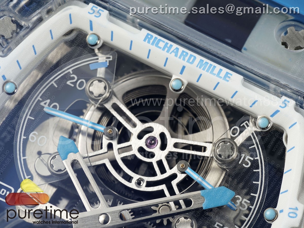RM56-02 Transparent Tourbillon RMF Skeleton Dial Blue Hands on Blue Rubber Strap