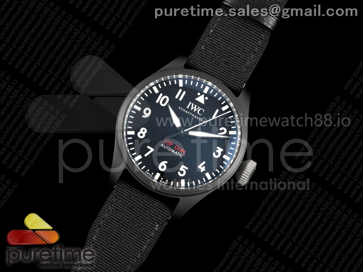 Big Pilot 43 Top Gun Black Ceramic M+F on Black Nylon Strap 8N24