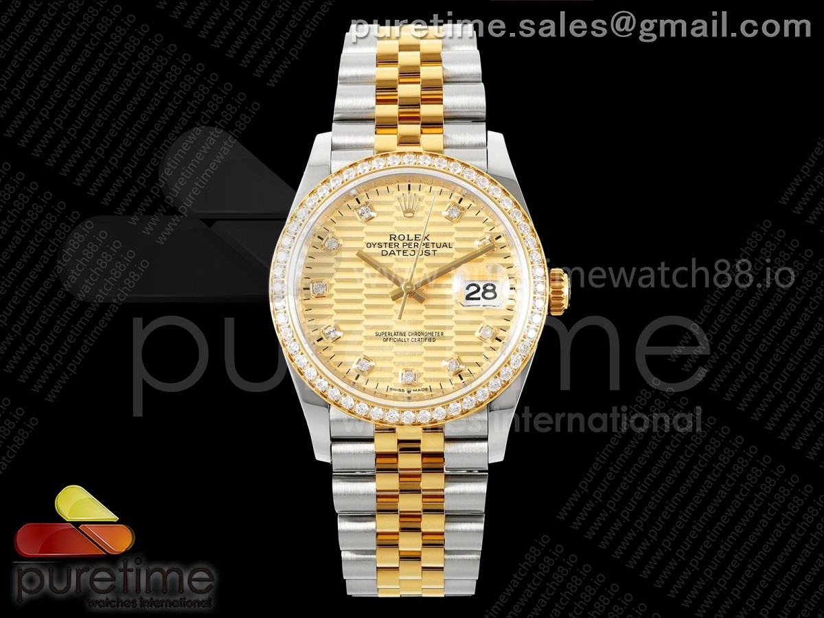DateJust 36 126233 EWEF YG Textured Diamonds Dial Diamonds Bezel on SS/YG Jubilee Bracelet A3235