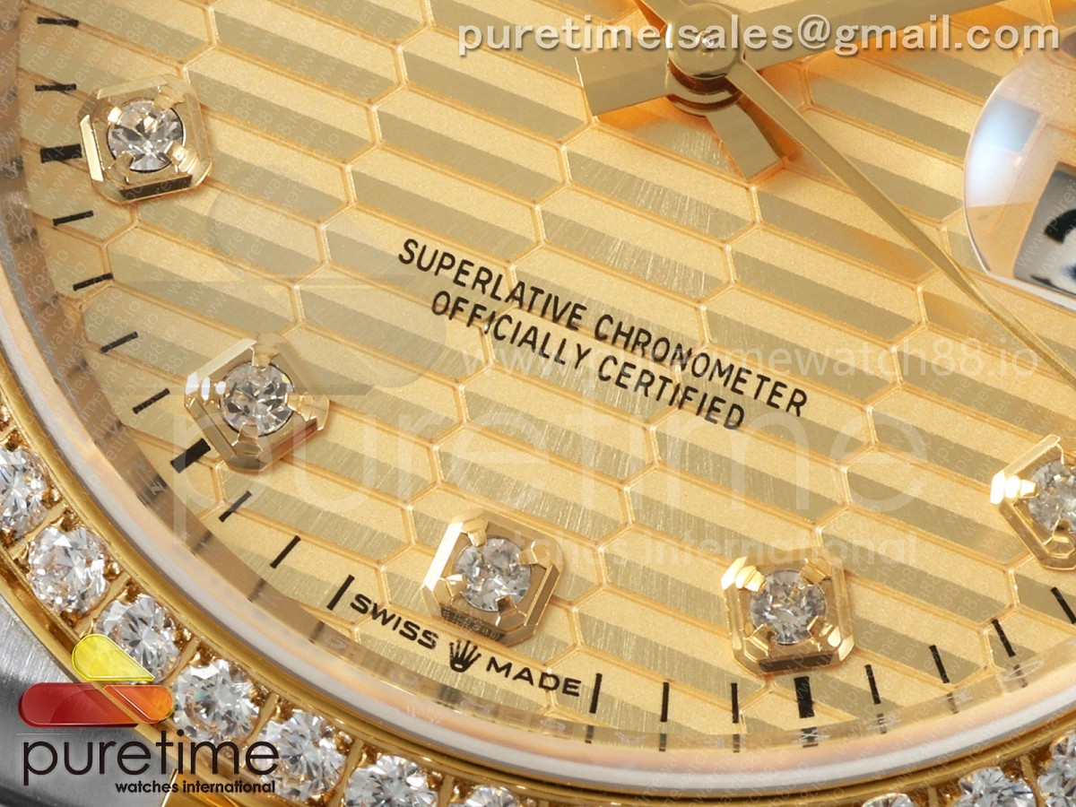 DateJust 36 126233 EWEF YG Textured Diamonds Dial Diamonds Bezel on SS/YG Jubilee Bracelet A3235