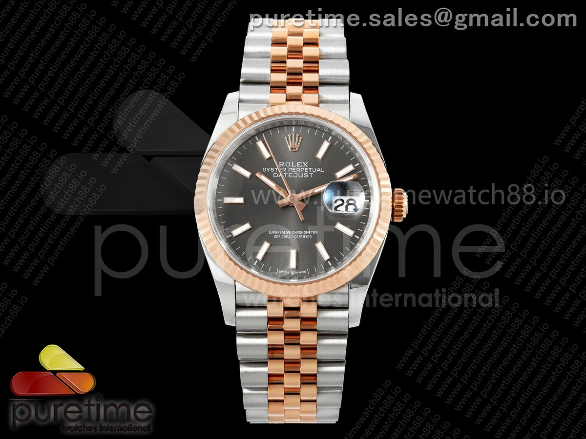 DateJust 36 126231 EWEF Gray Stick Dial on SS/RG Jubilee Bracelet A3235