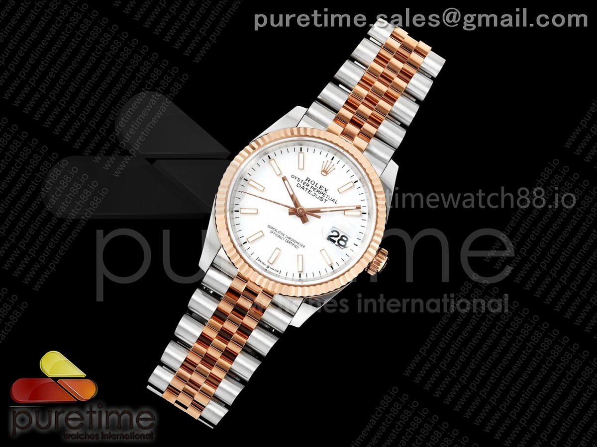 DateJust 36 126231 EWEF White Stick Dial on SS/RG Jubilee Bracelet A3235